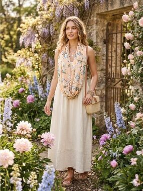 Ardene Peach Botanical Floral Infinity Scarf - Soft Boho Spring 2FOR $20